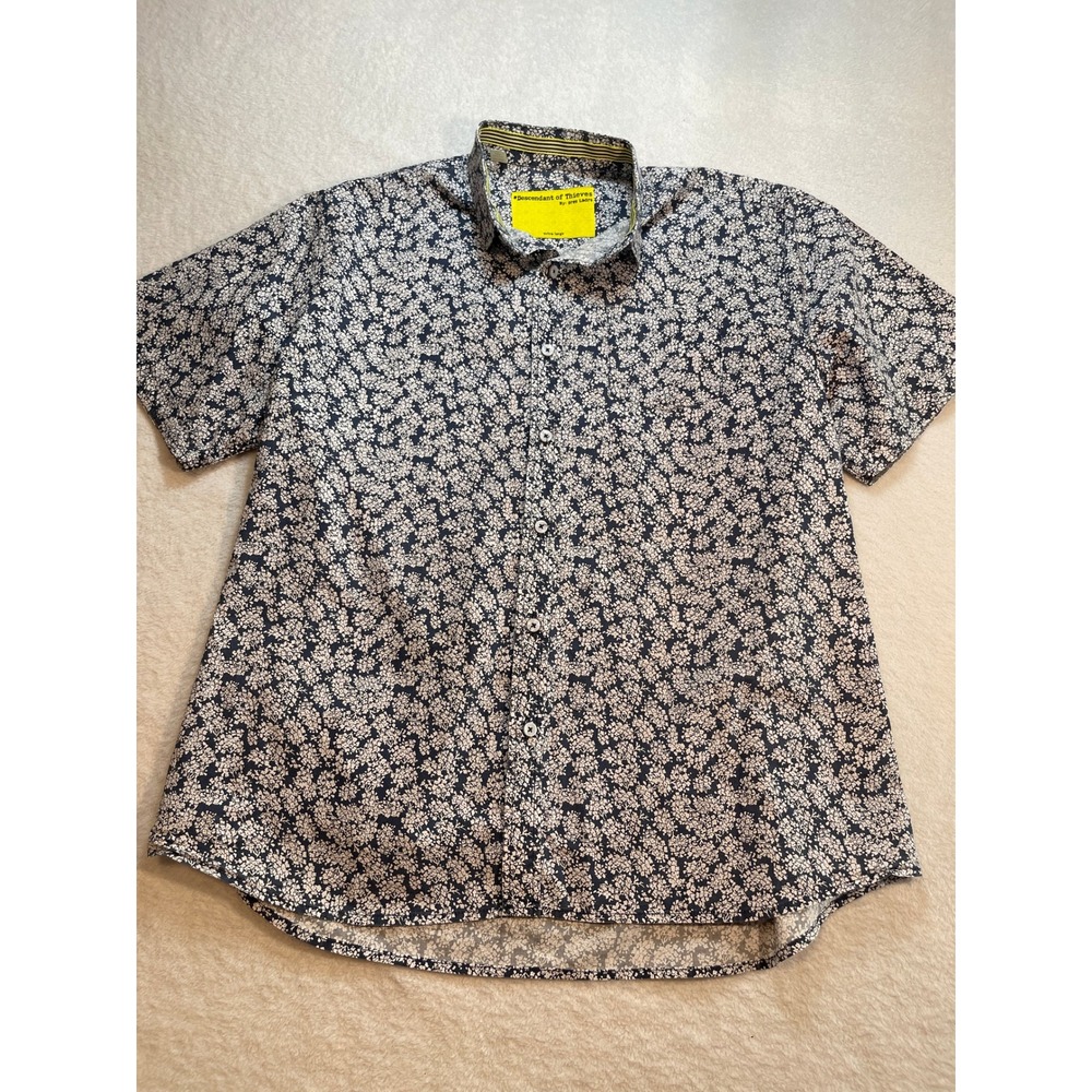 Descendant of Thieves Mens XL Floral Ditsy Button Down Shirt Navy White Short